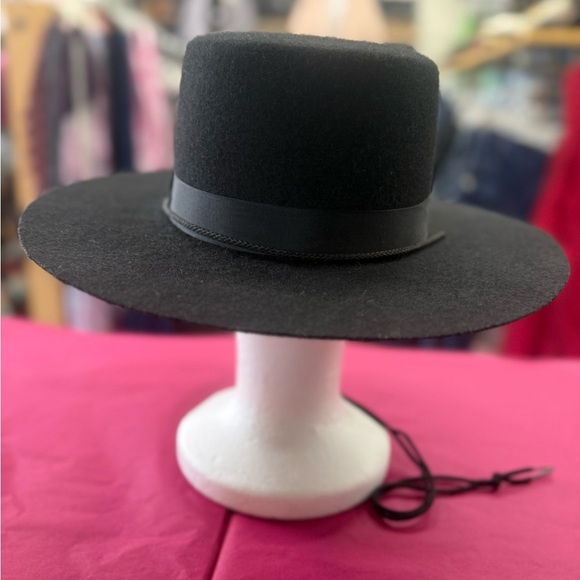 J Hats Black Wool Wide Brim Hat Size 7 1/4 Flat Brim Western Bolero USA main image 6